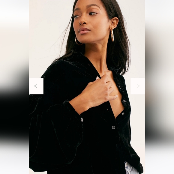 We The Free La Luna Black Velvet Buttondown Blouse - Picture 2 of 3